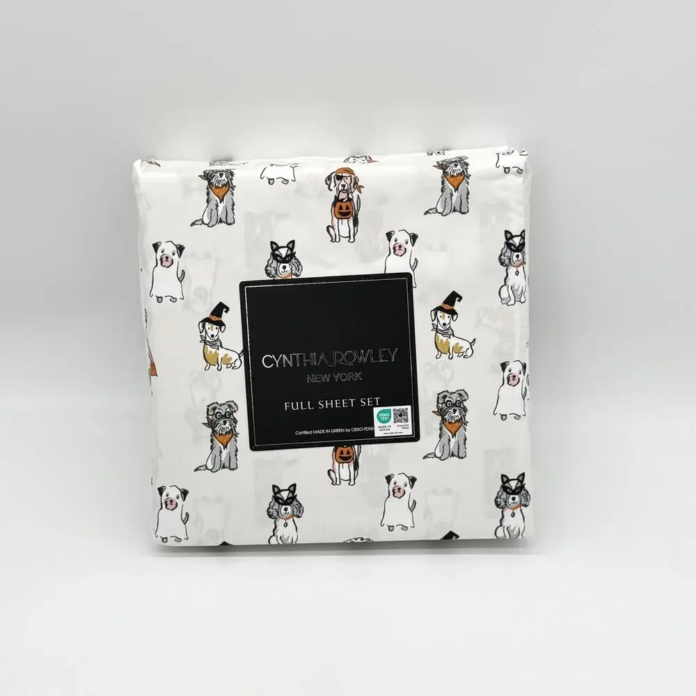 Cynthia Rowley Perfect Pups Dogs Halloween Costumes Sheet Set FULL Dachshund NEW